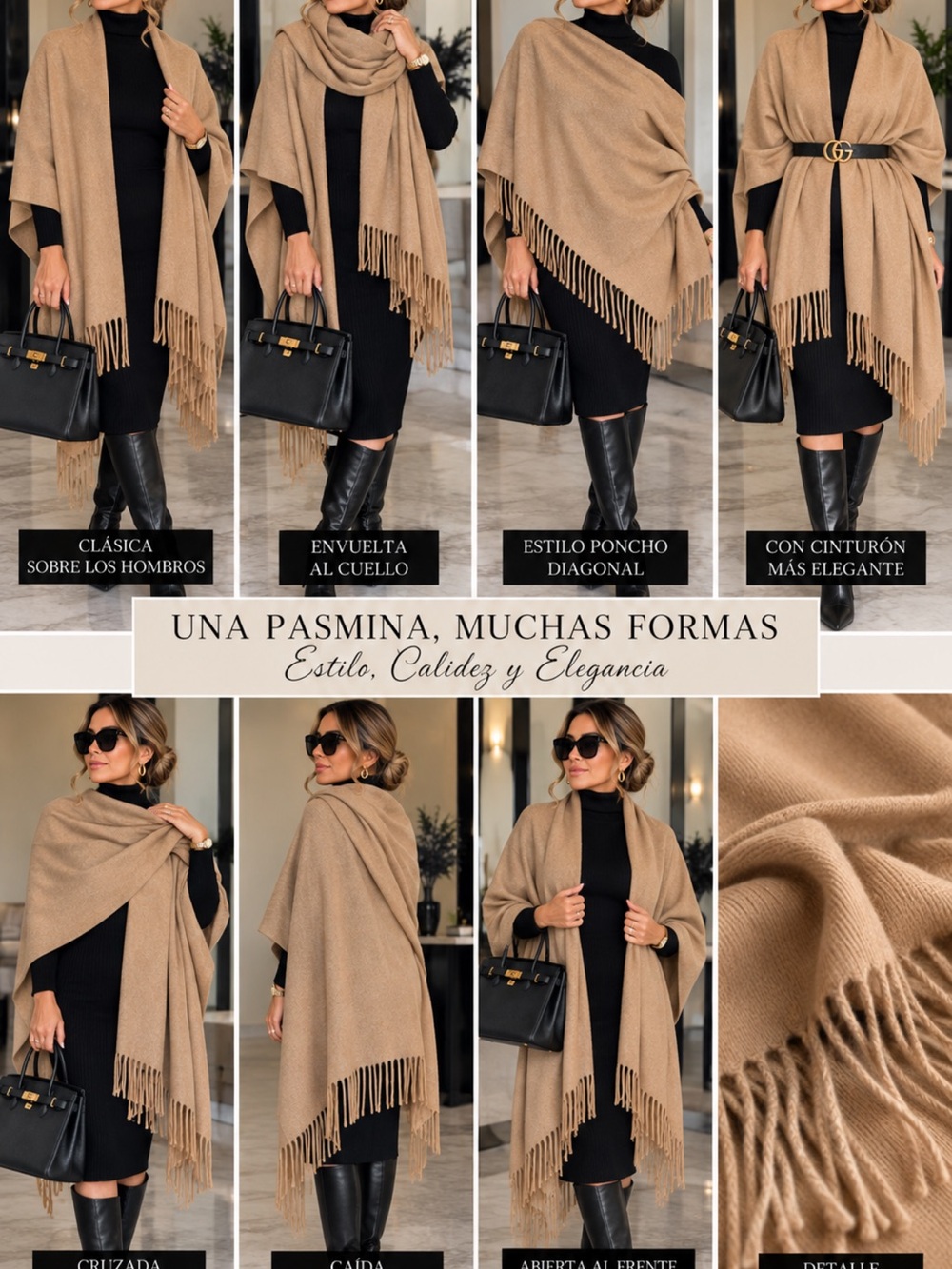 Classic Camel Pashmina Wrap Scarf - Elegant Women’s Accessory